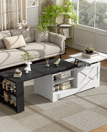 U-Can Farmhouse  Lift Top Coffee Table With Barn Doors, Wood Rectangle Center Table With Large Hidden Storage Space And Open Cabinet, For Living Room, Bedroom, Home Office