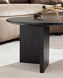 Length 39.37 Inch Modern Coffee Table,MDF Oval Coffee Table For Living Room,Small Coffee Table With Sturdy Pedestal For Apartment,Bedroom,Black