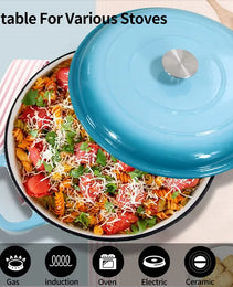 COOKWIN Cast Iron Casserole Braiser 3.8 Quart Heavy Duty Casserole Skillet With Lid And Dual Handles Porcelain Enameled Surface Cookware Pot