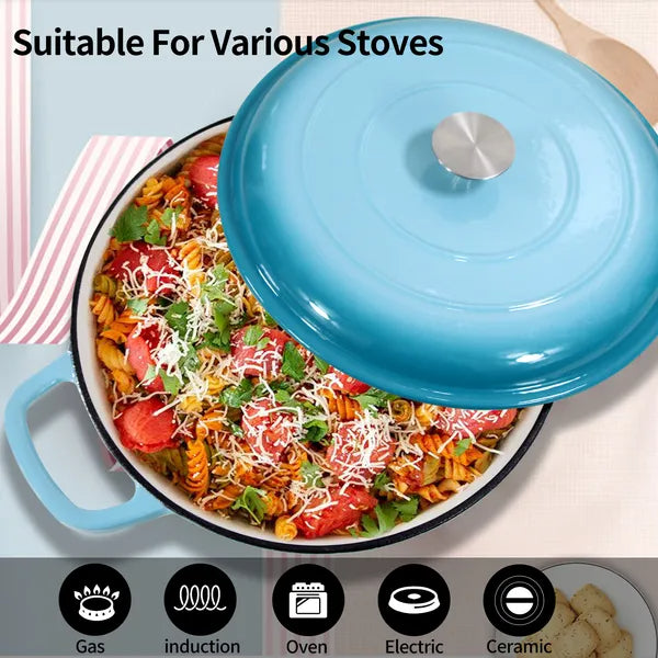 COOKWIN Cast Iron Casserole Braiser 3.8 Quart Heavy Duty Casserole Skillet With Lid And Dual Handles Porcelain Enameled Surface Cookware Pot