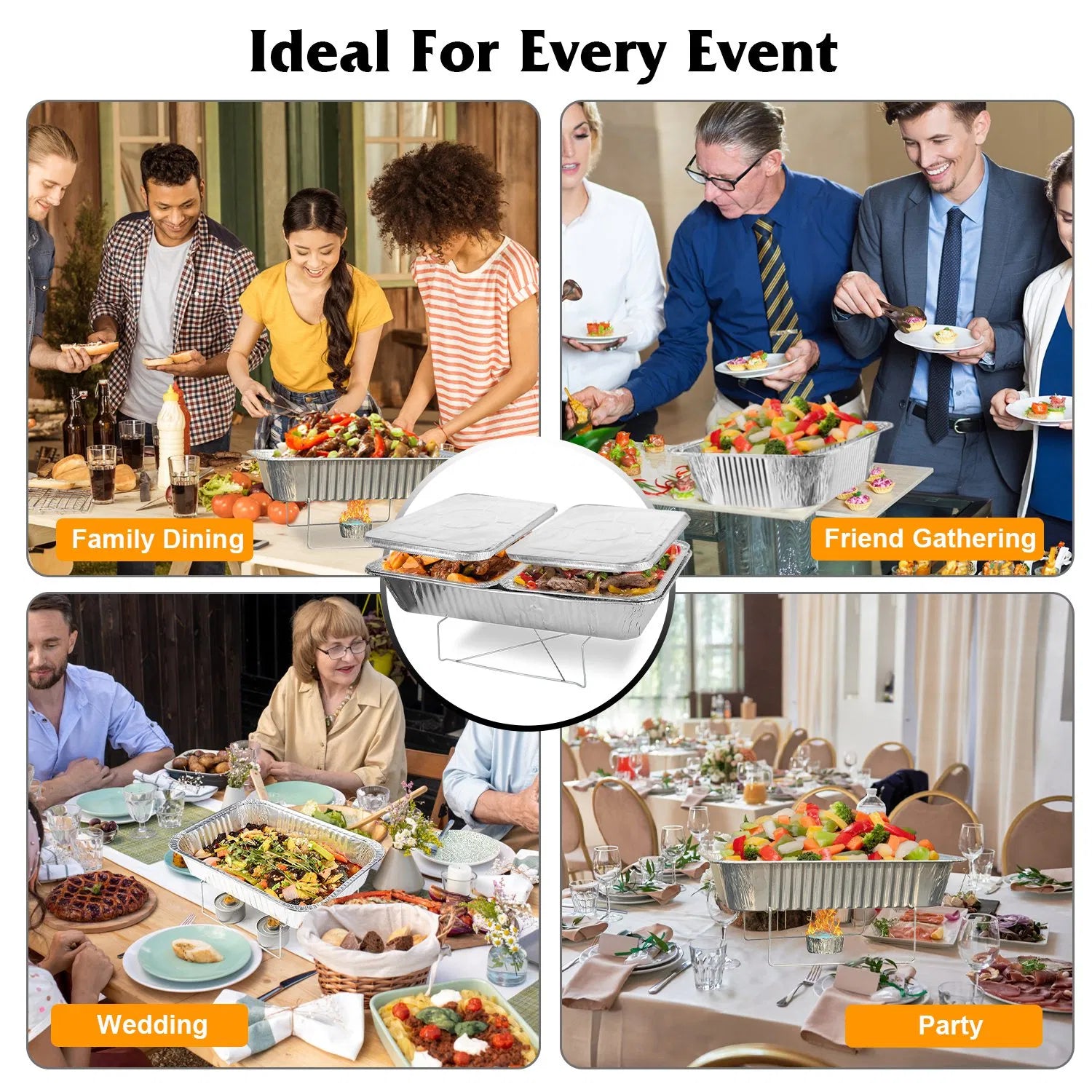 Set Of 42Pcs Disposable Chafing Dish Buffet Set Chafing Servers With Covers Spoons Forks Tongs Full-Size Pans Food Warmers For Parties Events Catering Supplies With Utensils And Lids GPCT5373