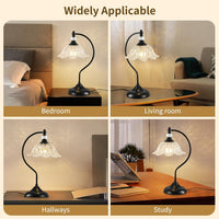 Table Lamp for Bedroom,Crystal Glass beside Lamp,Plug in Dimmable Black Lamp Flower Nightstand Lamp for Living Room, Office, Desk, Home Decor