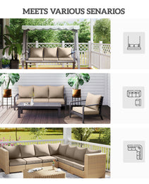 4 Patio Chair Cushions with Seat & Backrest, Fade Resistant Seat Replacement Cushion Set, Beige