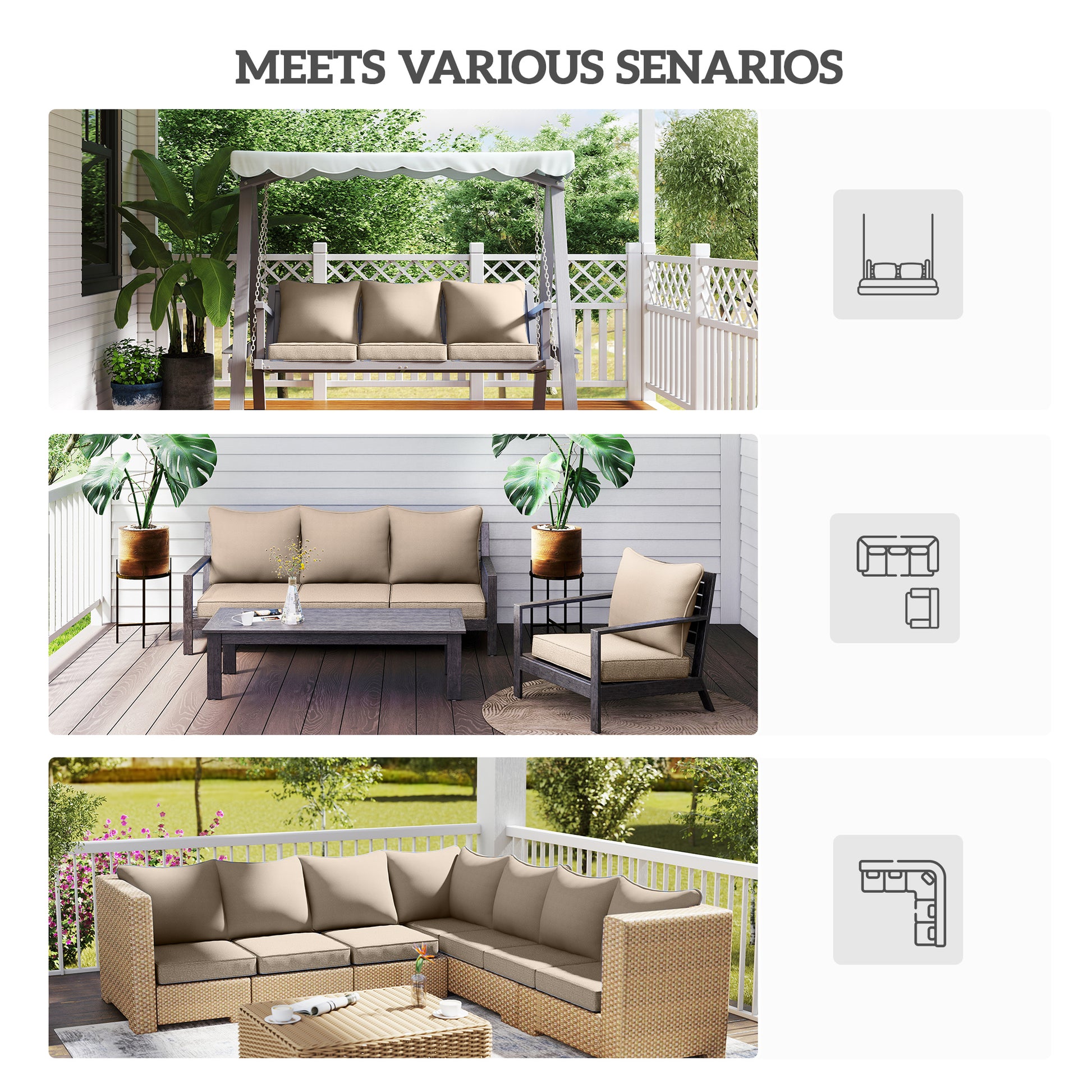 4 Patio Chair Cushions with Seat & Backrest, Fade Resistant Seat Replacement Cushion Set, Beige