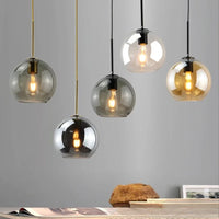 Modern Glass Ball Chandelier Lights for Dining Room Bar Kitchen Hanging Lamps Living Smoky Gray Glass Lampara Lustres Led Lights