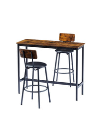 Bar Table Set With 2 Bar Stools PU Soft Seat With Backrest, Rustic Brown