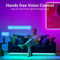 KEXU Wifi Smart LED Strip Lights - Voice Control RGB Ambient Colored LED Strip Lighting, Alexa & Google Assistant Compatible, Music Sync, Remote-Controlled Indoor House Decor Lights for Dorm Room, Living Room