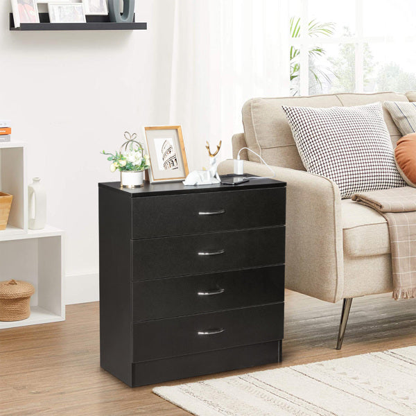 4 Drawer Chest  2 USB    2 Sockets  Nightstand Black