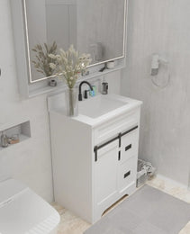 24 Bathroom Vanity With Single Sink Combo, Farmhouse Undermount Bathroom Sink Cabinet With Sliding Barn Doors And 2 Drawers, Freestanding Bathroom Vanities,White