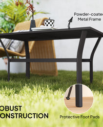 Outdoor Coffee Table with Slatted Tabletop, All-Weather Rectangle Metal Patio Coffee Table for Garden, Black