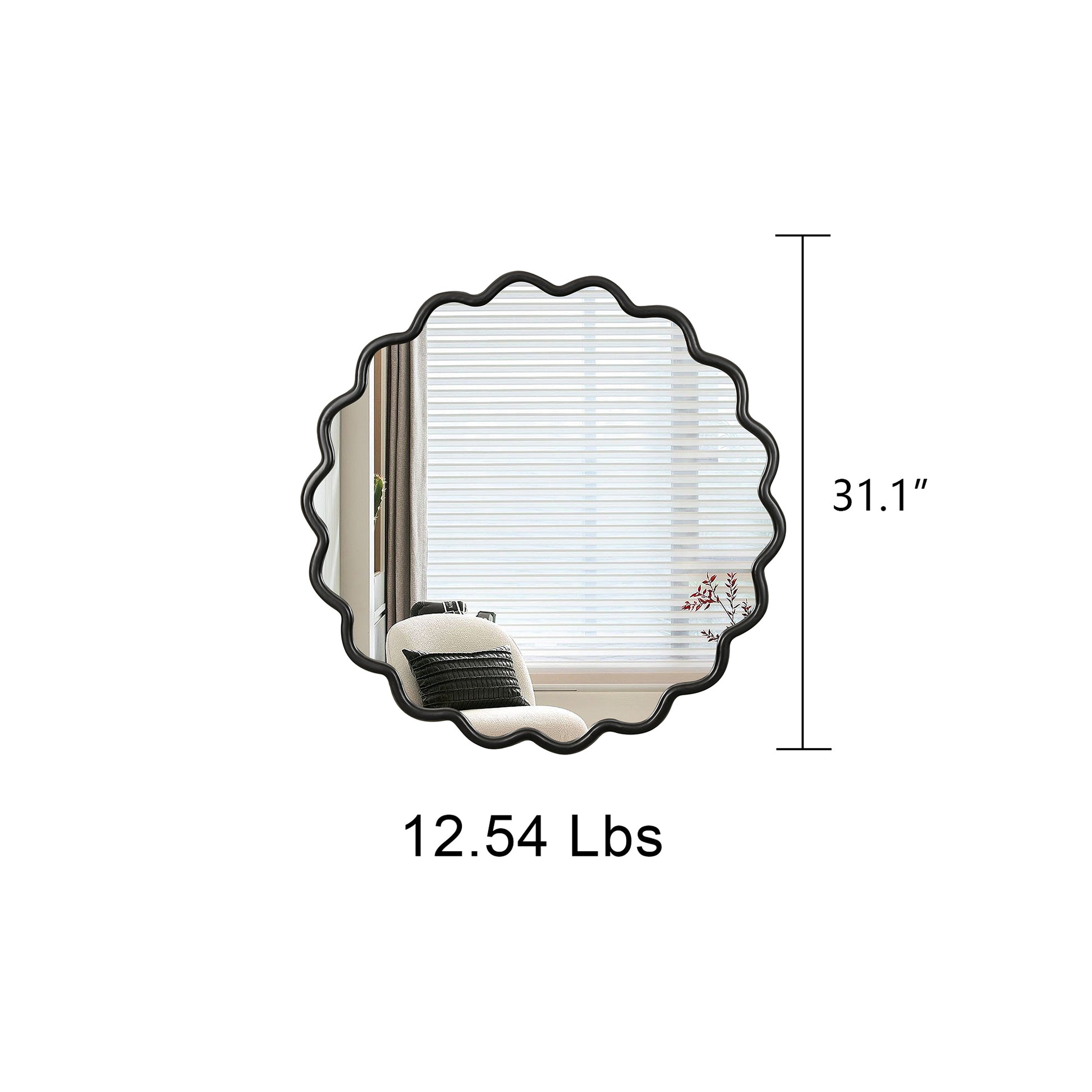 Solid Wood Wavy Mirror-Black Mirror Wall Decor 31 X 31 Modern Mirror Wall Decor For Bathroom, Bedroom, Living Room, Dining Room, Cloakroom, Entryway