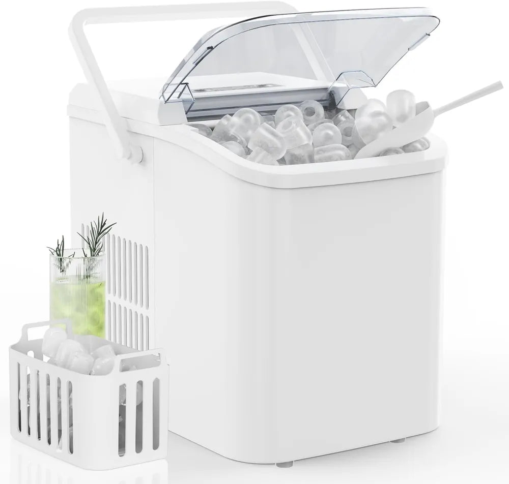 Countertop Ice Maker With Handle, 26lbs&24H Portable Ice Machine, 9 Bullet Ice Cubes Ready In 6 Mins, Self-Cleaning, Quiet Compact Ice Maker For Home, Kitchen, RV, Camping
