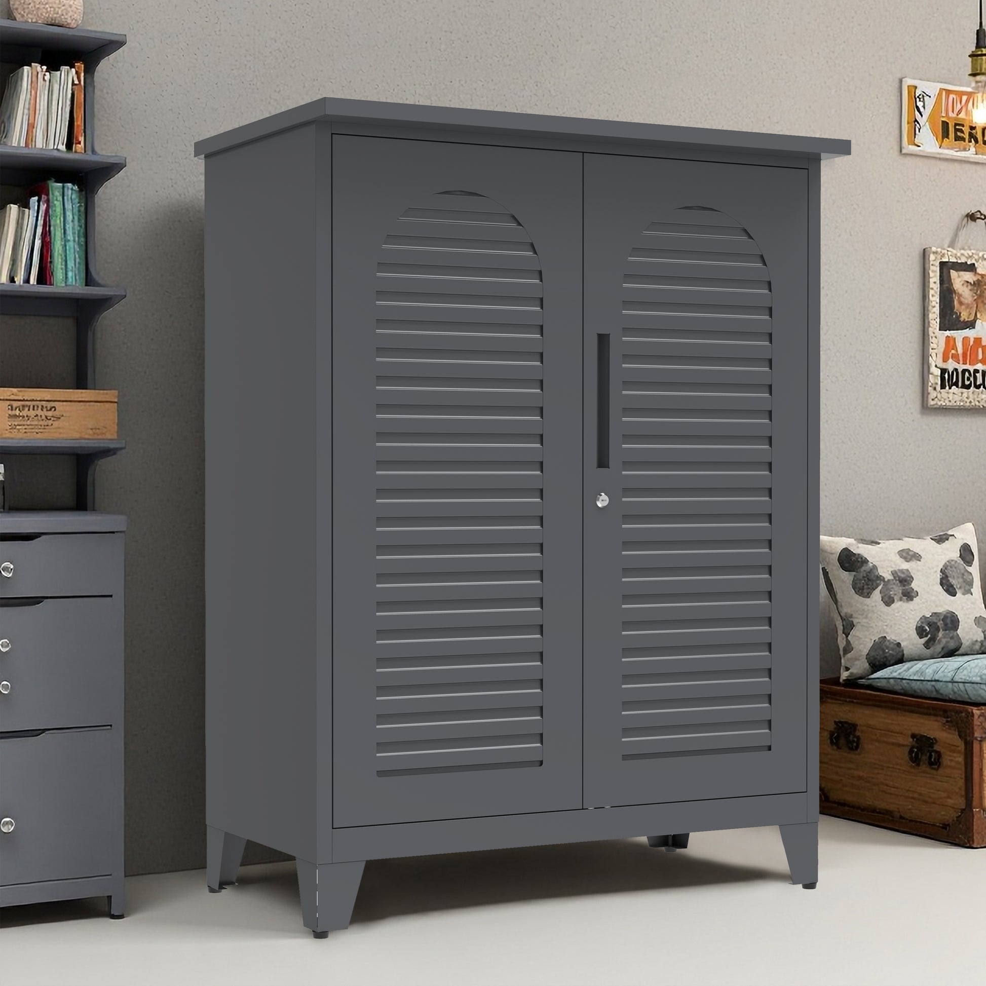 47'' Tall Metal Tool Storage Cabinet, With Ample Storage Space For Garage,Warehouse,Garden,Office, Living Room,Bathroom,Utility Room Slate