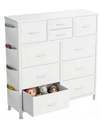 10-Drawer Dresser With Side Pocket & Hooks, Storage Cabinet With Wood Top For Bedroom Closet Organization