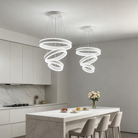 Modern LED Chandeliers Adjustable Hanging White Pendant Light Fixture 3 Ring Flush Mount Chandeliers for Bedroom,Kitchen,Island Cafe
