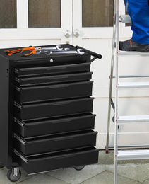 7-Drawer Rolling Tool Chest Cabinet, Large Capacity Metal Tool Box With Wheels And Cylinder Locking, Roll Around Storage Organizer Tool Cart For Garage, Warehouse, Work Shop - Black