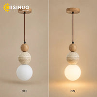 Wabi Sabi Cream Style Pendant Lamp Natural Stone Bedside Small Droplight LED Wooden Decor Light for Home Restaurant Bar Corridor