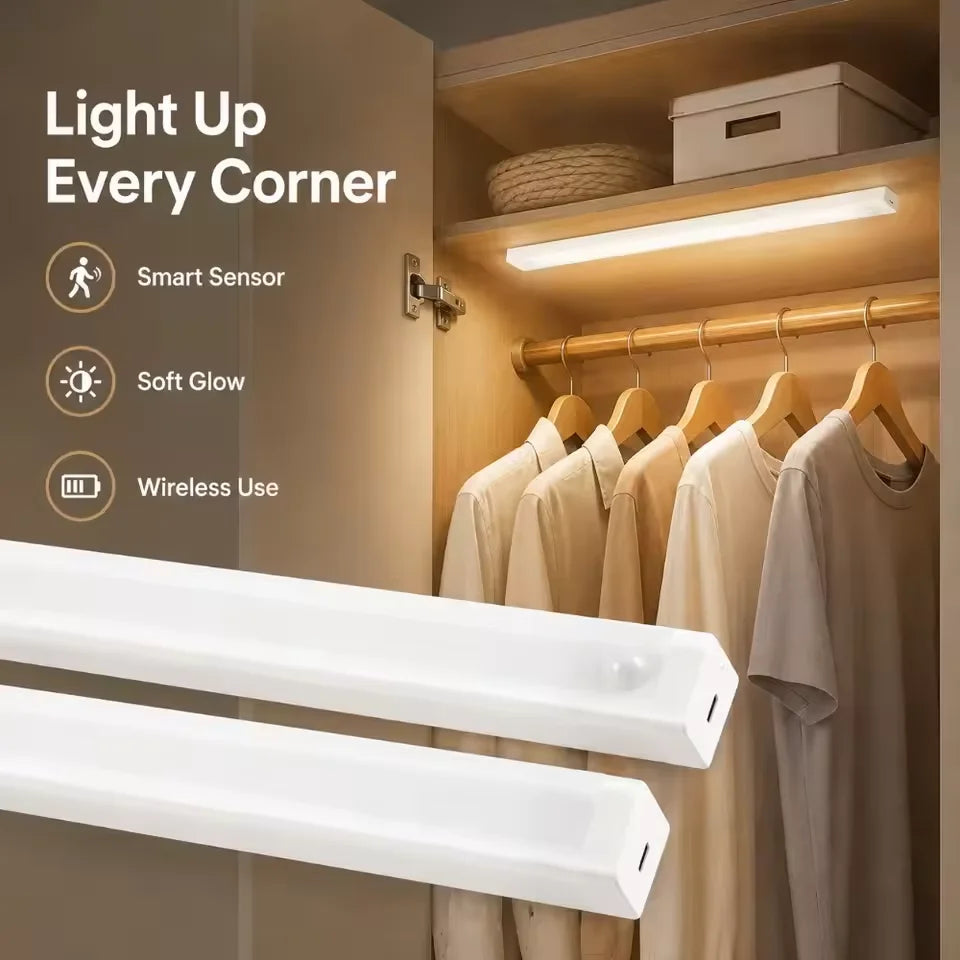 50cm Motion Sensor Night Light Under Cabinet LED Strip Lamp Wireless Rechargeable Induction Bar Light for Entrance Kitchen Room