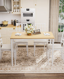 Dining Table Set, Bar Table With 4 Dining Benches, Kitchen Table Counter With Chairs, Industrial For Kitchen Breakfast Table, Living Room, Party Room, Natural And White, 43.3inL X23.6inW X 30.1inH