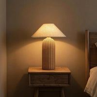 Bedside Lamp Rattan Base Fabric Shade Night Table Lamp Decorative Lighting for Bedroom Living Room