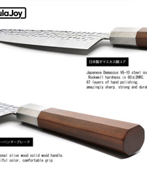 Qulajoy Nakiri Knife 7 Inch - Hammered Japanese Vegetable Knife 9cr18mov Mirror Polishing Hand Forged Blade Kitchen Knife - Olivewood Handle With Sheath