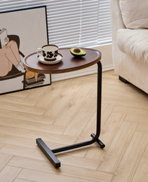 Brown C-shaped Side Table, Small Sofa Table For Living Room