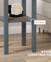 2-Tier Side Tables Set of 2 with Drawer and Shelf, 2 Pieces End Tables for Living Room and Hallway, Gray
