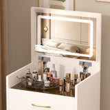3 In 1 Vanity Desk With Open Top Mirror,Small Make Up Vanity Set With Visible Glass Desktop,Compact Makeup Vanity With 3 Drawers,Dressing Table For Bedroom - CJDS