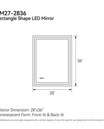 28 Inch X 36 Inch LED Bathroom Mirror