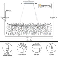 Modern Chandelier 47.2 In. 14-Lights Silver Luxury Crystal Linear Chandelier for Dinning Room, Kitchen Island, Foyer