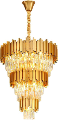 Modern Gold 5-Tier Chandelier Lighting Luxury Long Staircase K9 Crystal Chandeliers Large Foyer Villa Entrance Chandeliers for High Ceiling