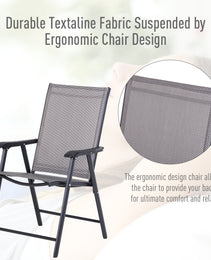 Set of 4 Outdoor Folding Chairs, Stackable Patio Dining Chairs with Armrests, Metal Frame, Gray