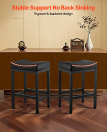 Bar Stool Set Of 2, PU Leather Counter Height Stools, 25 Inch Barstool With Saddle-Seat And Metal Legs, Easy Assembly Backless Bar Chair, Island Barstools For Kitchen, Dining Room, Cafe, Black