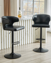 Modern Rotating Adjustable Bar Chair, Oil Wax Belt Backrest Swivel Chair, Suitable For Kitchen Bar Counter And Dining Room, Adjustable Height, Capable Of Bearing 300 Pounds  Black -2 Pieces