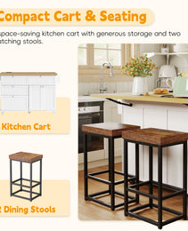 TOPMAx Farmhouse Kitchen Island With Drop Leaf And 2 Seatings  Kitchen Table Set With Storage Cabinet  Drawers  Door Shelves And Power Outlet  White