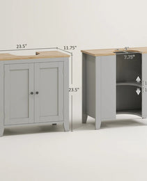 Kleankin Bathroom Vanities, Pedestal Sink Cabinet With U-Shaped Cut-out And Adjustable Shelf, Gray