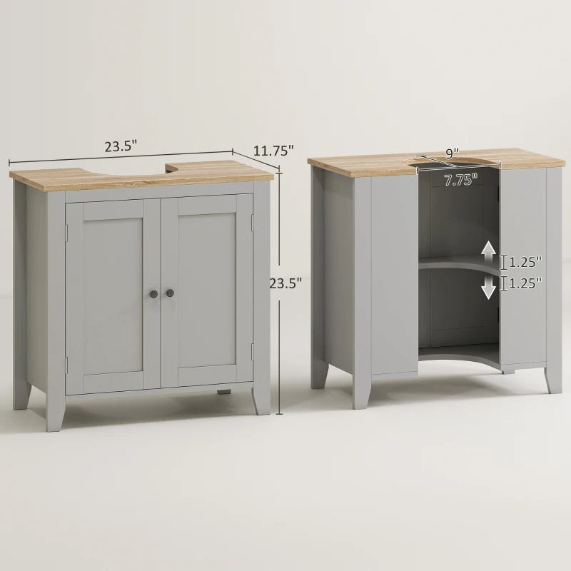 Kleankin Bathroom Vanities, Pedestal Sink Cabinet With U-Shaped Cut-out And Adjustable Shelf, Gray