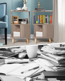 2 Pieces Wooden Modern Nightstand Set With Legs For Living Room