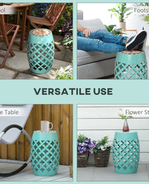 12" Patio Round Side Table, Outdoor Footstool, Garden Mosaic Accent Side Table, Plant Stand, Blue