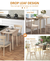 Folding Dining Table, Round Drop Leaf Kitchen Table for Small Spaces with Wood Legs, Oak Color