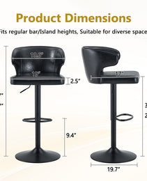Modern Rotating Adjustable Bar Chair, Oil Wax Belt Backrest Swivel Chair, Suitable For Kitchen Bar Counter And Dining Room, Adjustable Height, Capable Of Bearing 300 Pounds  Black -2 Pieces