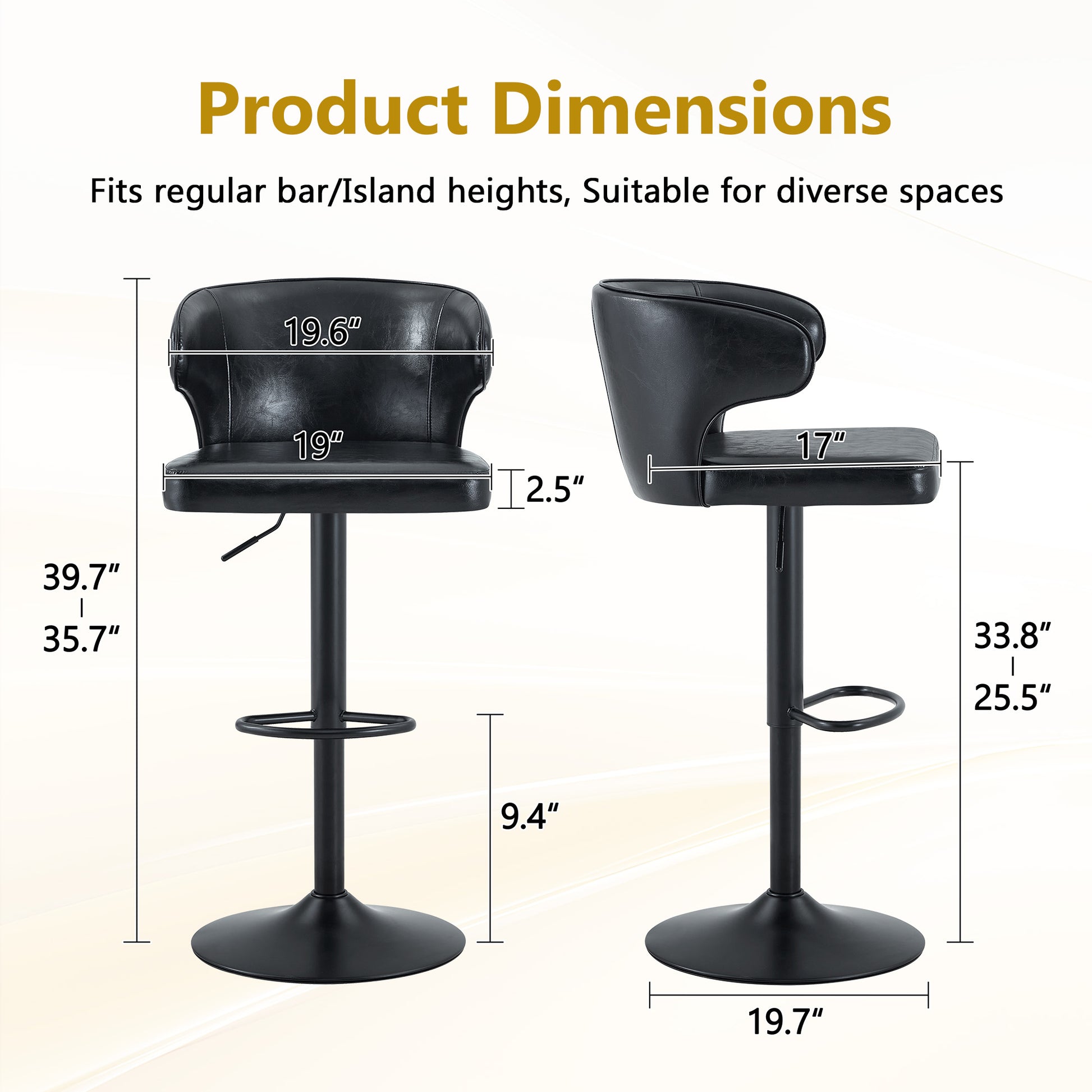 Modern Rotating Adjustable Bar Chair, Oil Wax Belt Backrest Swivel Chair, Suitable For Kitchen Bar Counter And Dining Room, Adjustable Height, Capable Of Bearing 300 Pounds  Black -2 Pieces