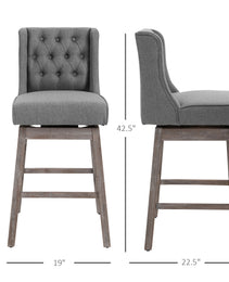 Bar Height Bar Stools Set of 2, 180 Degree Swivel Barstools with Solid Wood Footrests and Button Tufted Design, 30" Seat Height Bar Chairs for Kitchen Island, Gray
