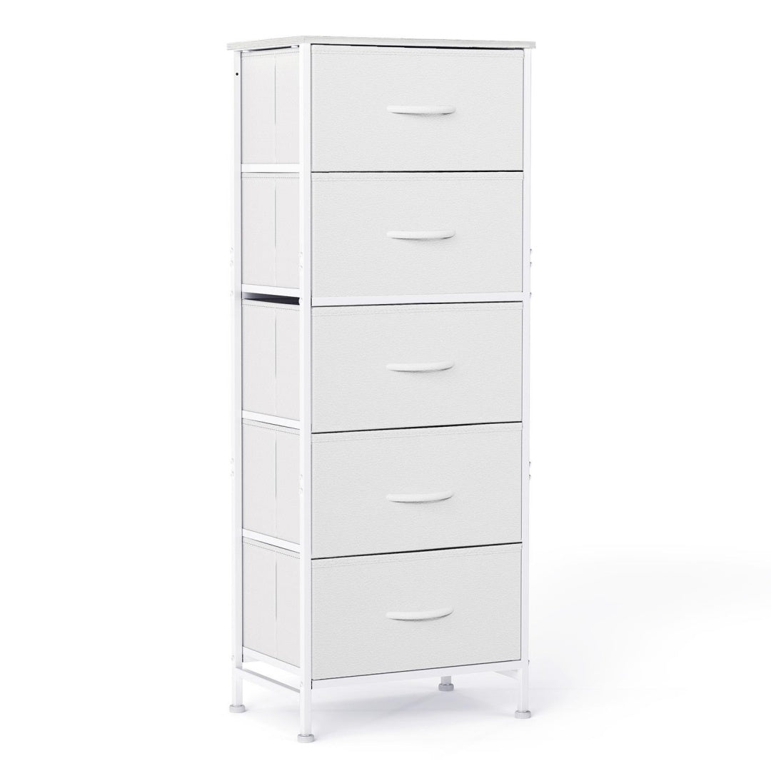 5 Drawer Dresser With Fabric Bins, Sturdy Steel Frame And Wood Top