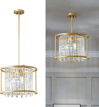 Modern Foyer Chandelier, Gold Crystal Chandelier Entryway Pendant Light Fixture, Square Adjustable Height Chandeliers for Kitchen Island, L15.74'' X H9.84''