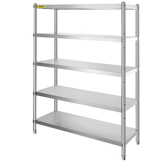 Stainless Steel Shelves 48x18.5 Inch 5 Tier Adjustable Shelf Storage Unit Stainless Steel Rack Shelving Heavy Duty Shelving For Kitchen Commercial Office Garage Storage 330lb Per Shelf