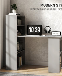 Compact Computer Desk with 6-Tier Storage Shelves, Writing Table Workstation with Bookshelf for Home Office, Gray