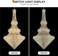 Extra Large High Ceiling Chandelier, Gold Modern Crystal Chandeliers Luxury Foyer Entrance Chandeliers for Staircase Villa Lobby Living Room, K9 Crystal Raindrop Light Fixture H91” X W47”