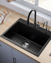 25 Inch Granite Kitchen Sink Top Mount Single Bowl Drop-In Basin For RV Bar