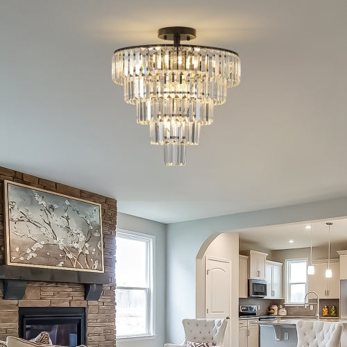 Large Black Crystal Chandelier, Contemporary Style Chandelier, Dining Room, Living Room, Bedroom - Bulb Not Included  Unavailable Platforms- CJDS